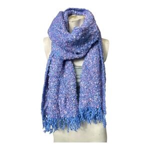 blue and pink fringed Mohair scarf